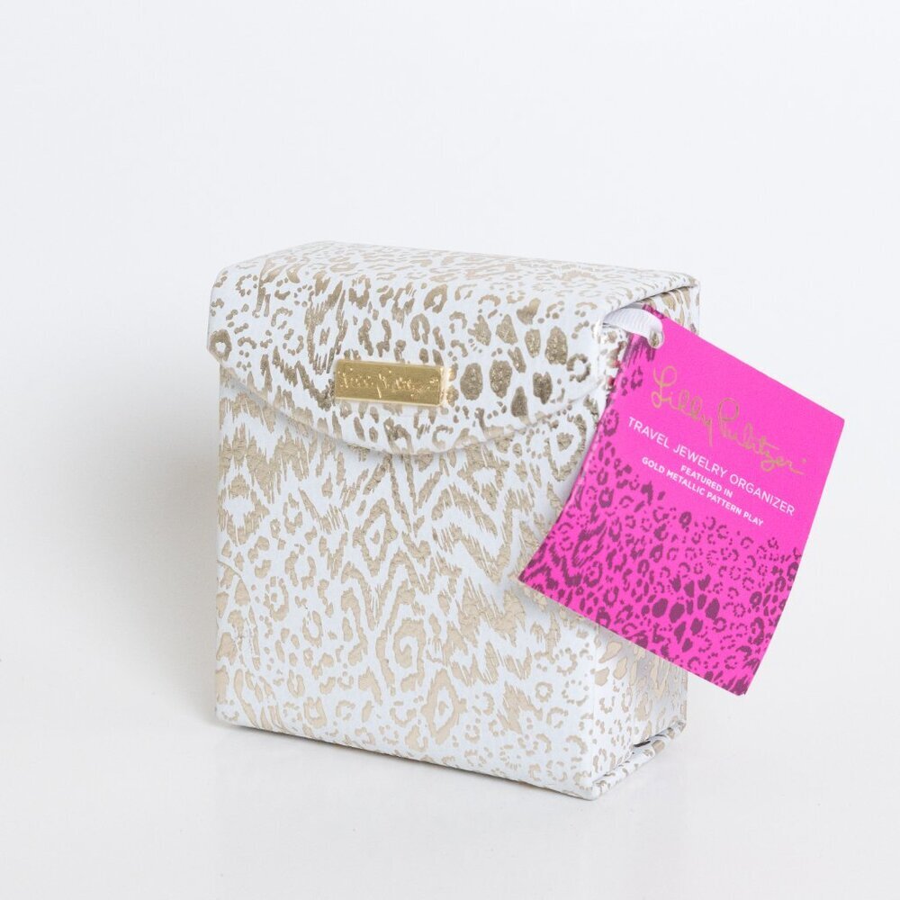 Lilly Pulitzer Travel Jewelry Organizer Gold Case Box Tray Pouch Holder - Picture 2 of 11